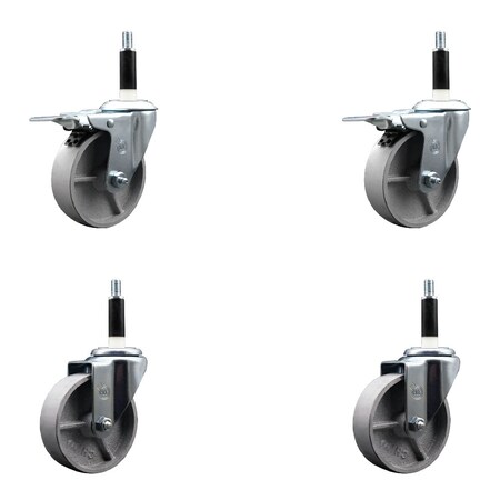Service Caster 4'' Semi Steel Swivel 7/8'' Expanding Stem Caster Set 2 Total Lock Brakes, 4PK SCC-EXTTL20S415-SSR-2-S-2-78